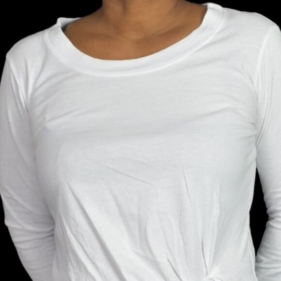 Stateside White Shirt Long Sleeve Tee Angled Pleated Drape CrewNeck Cotton Small - Picture 4 of 15